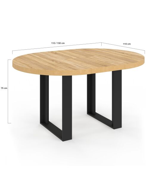 Tavolo da pranzo rotondo allungabile Brixton nero/legno 110-150 cm