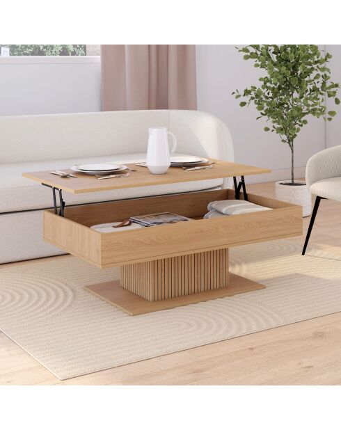 Tavolino sollevabile Tania in legno e gambe a doghe - 110x60x40/53 cm
