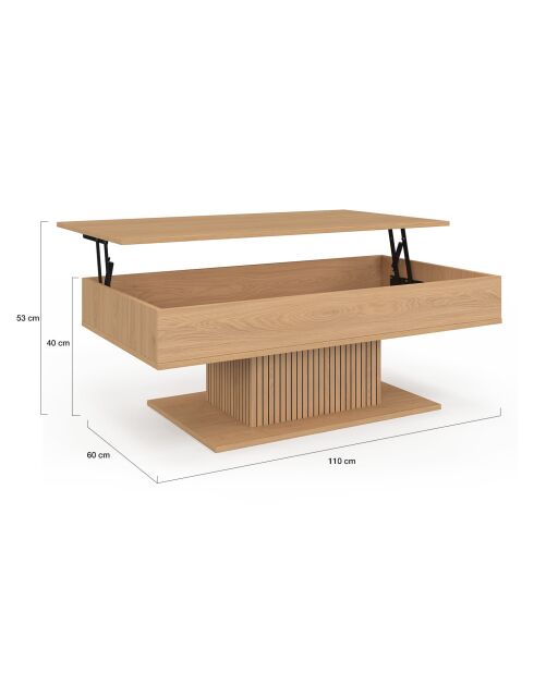Table basse Tania relevable bois et pieds lattes - 110x60x40 / 53 cm