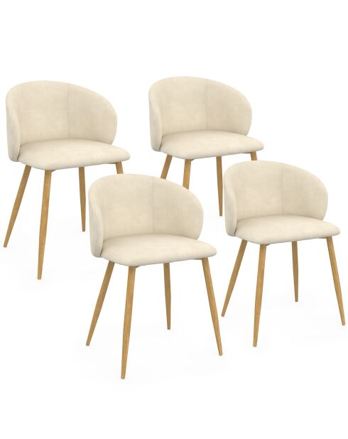 Lot 4 chaises en velours Léona crème - 51x53x71 cm