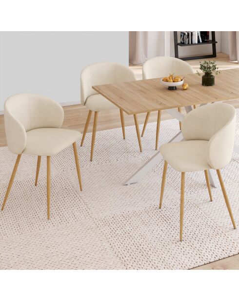 Lot 4 chaises en velours Léona crème - 51x53x71 cm