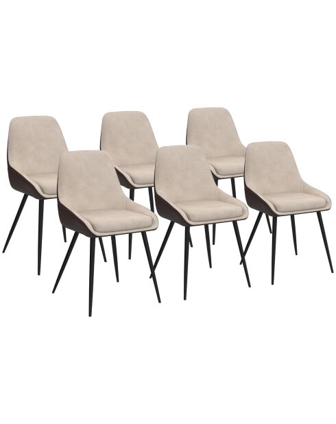 Lot de 6 chaises Ornella bi-matière taupe et marron - 47,5x54x79 cm