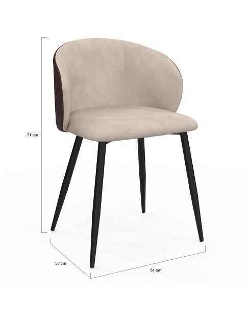 Set van 4 Leona taupe en bruine stoelen van twee materialen - 51x53x71 cm