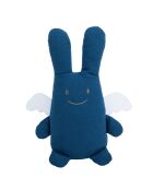Doudou en coton avec hochet Ange Lapin bleu denim - 18 x 3,5 x 17 cm
