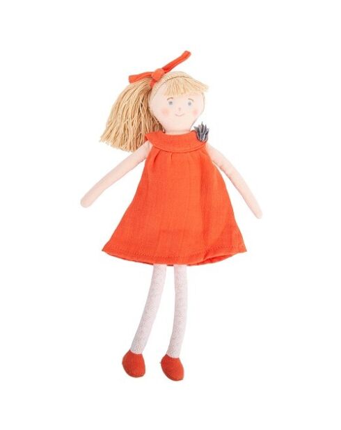 Poupée en robe coton Corail orange - 18 x 3 x 30 cm
