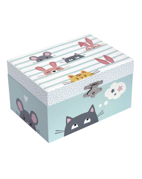 Coffret musical Phosphorescent Chat bleu - 15 x 8,5 x 10,5 cm