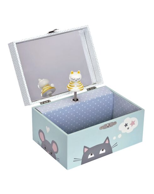 Coffret musical Phosphorescent Chat bleu - 15 x 8,5 x 10,5 cm