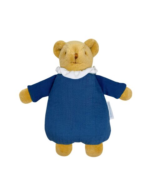 Doudou en coton avec hochet Ours Nid d'Ange bleu - 22 x 7 x 20 cm