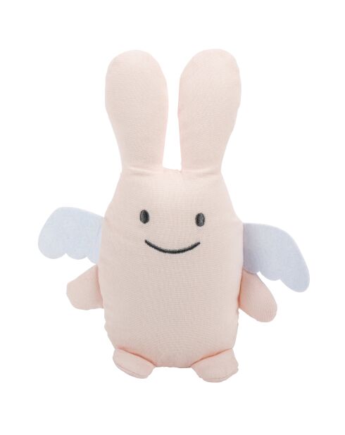Doudou en coton avec hochet Ange Lapin rose poudré - 18 x 3,5 x 17 cm