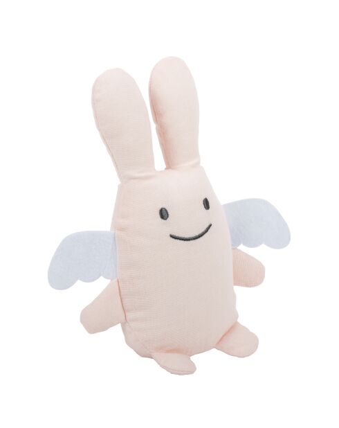 Doudou en coton avec hochet Ange Lapin rose poudré - 18 x 3,5 x 17 cm