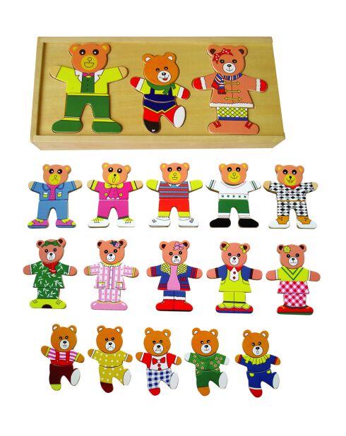 Veelkleurige berenfamiliepuzzels om aan te kleden - 29,7 x 13,9 x 4,5 cm