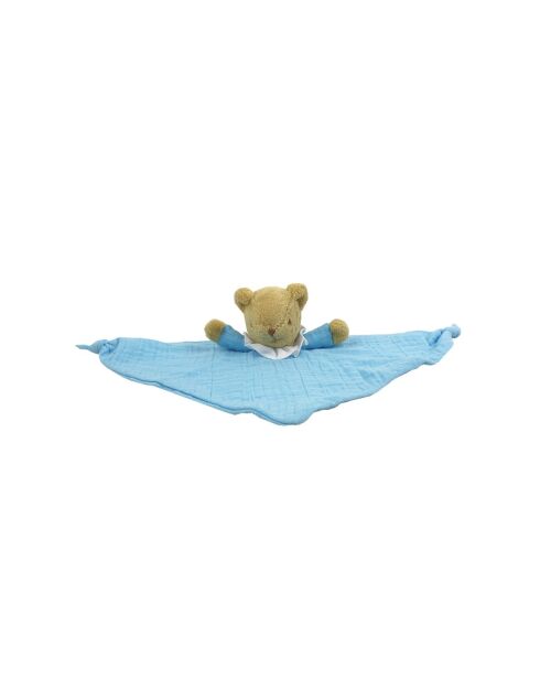 Doudou en coton avec hochet Ours Triangle bleu - 19 x 37 x 6 cm