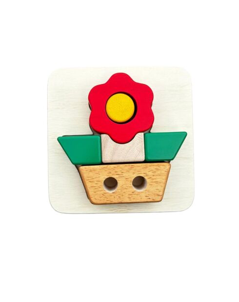 Puzle 3D de madera multicolor con forma de flor - 17 x 17 x 5 cm