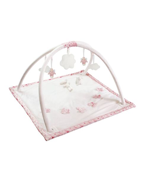 Tapis d'éveil musical carré Fleurs roses Mouton et Lapin rose - 90 x 90 cm