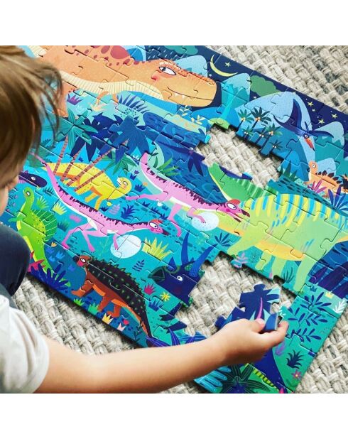 Mi maleta con forma de rompecabezas de dinosaurios multicolor - 70 x 40 x 0,3 cm
