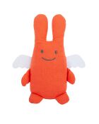 Doudou en coton avec hochet Ange Lapin orange - 18 x 3,5 x 17 cm