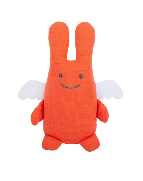 Doudou en coton avec hochet Ange Lapin orange - 18 x 3,5 x 17 cm