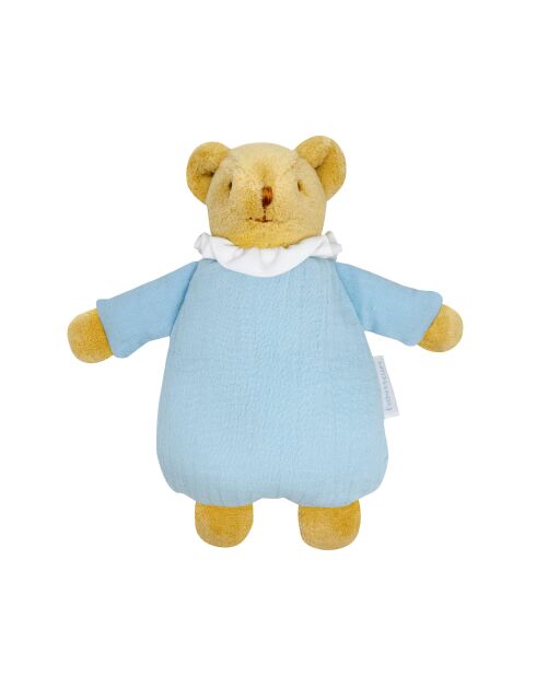 Doudou en coton avec hochet Ours Nid d'Ange bleu ciel - 22 x 7 x 20 cm
