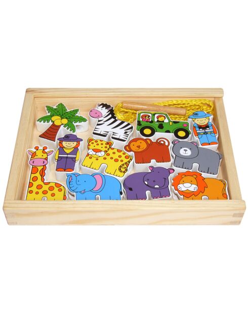 Caja de madera con forma de animales de la jungla para atar, multicolor, 22 x 17 x 3 cm