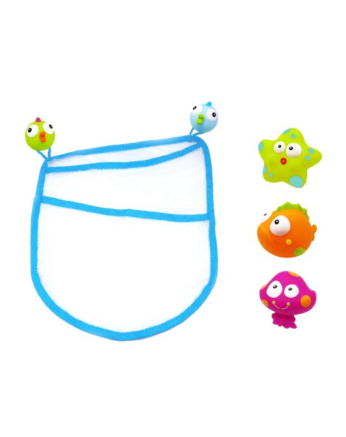 Filet de rangement et 3 aspergeurs poissons tropicaux multicolore - 42 x 33 x 4 cm
