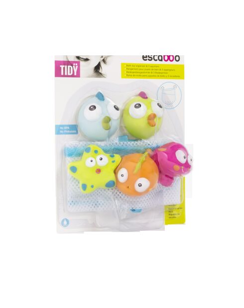 Filet de rangement et 3 aspergeurs poissons tropicaux multicolore - 42 x 33 x 4 cm