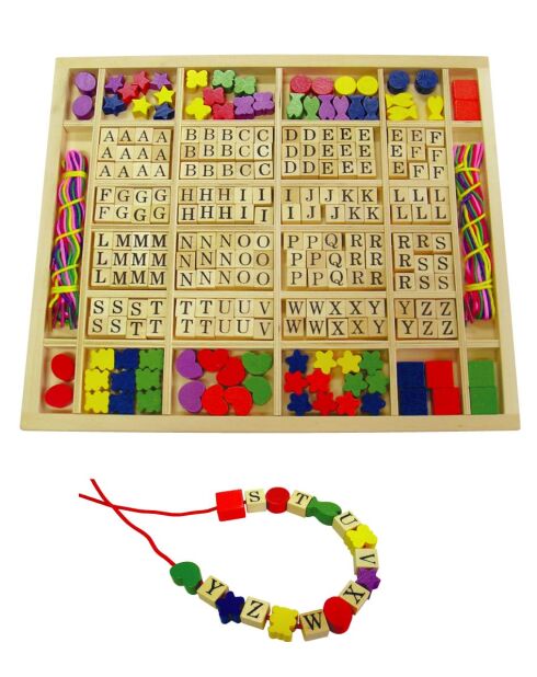 Set di perline, lettere e forme, colori vivaci - 24 x 28 x 2 cm