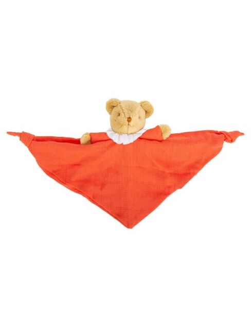 Doudou en coton avec hochet Ours Triangle orange - 19 x 37 x 6 cm