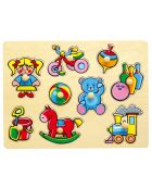 Puzzle con grandi bottoni in legno I giocattoli multicolore - 30 x 22,5 x 1 cm