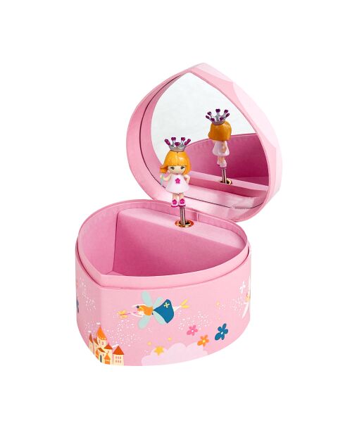 Grand cœur musical Princesse rose - 13,5 x 14,5 x 8,5 cm