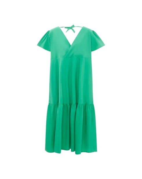 Vestido midi con volantes de algodón verde Vastiana