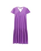 Abito midi Vastiana in cotone viola con volant