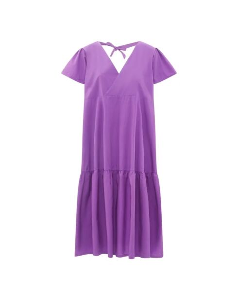 Vestido midi con volantes de algodón morado Vastiana