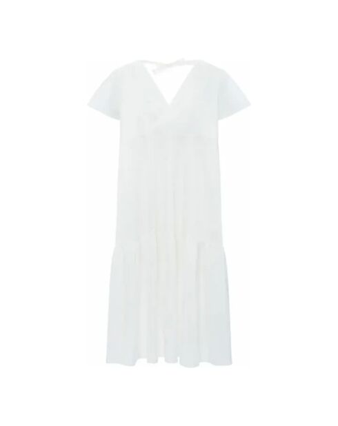 Vestido midi Vastiana de algodón blanco roto con volantes
