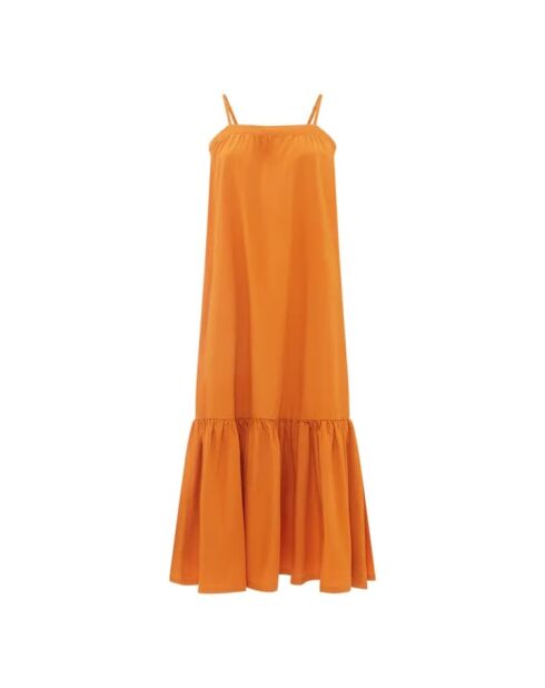 Vestido midi Valissa sienna de algodón con tirantes finos