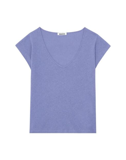 Camiseta azul clara de manga corta en mezcla de algodón vintage de mezclilla