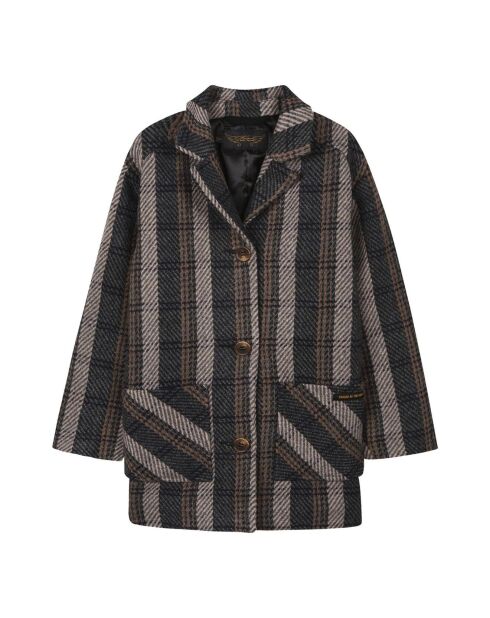 Manteau oversize carreaux Christy gris anthracite