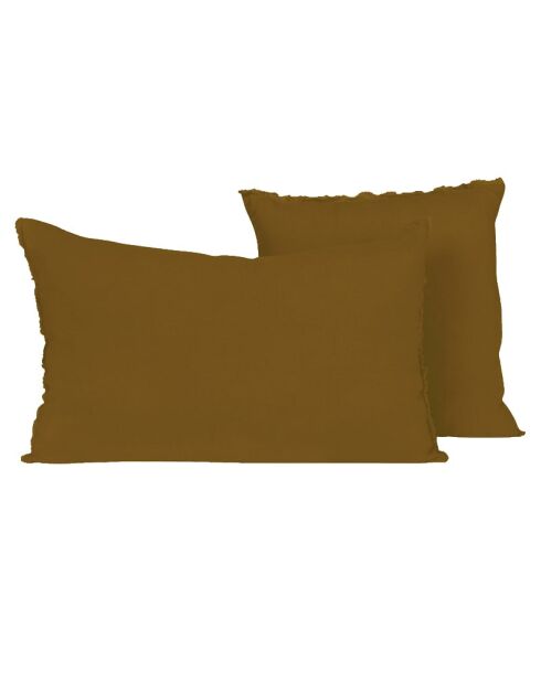 Funda de almohada Limy gold de lino y algodón, 80 x 80 cm