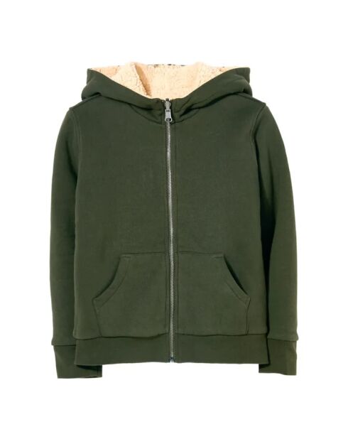 Sweat réversible en Polaire & Sherpa Hooper kaki/écru