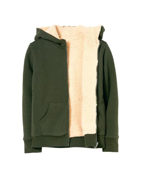 Sweat réversible en Polaire & Sherpa Hooper kaki/écru
