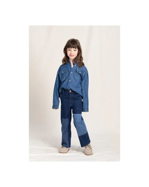 Jean en coton Cropped Patchwork Charlie bleu