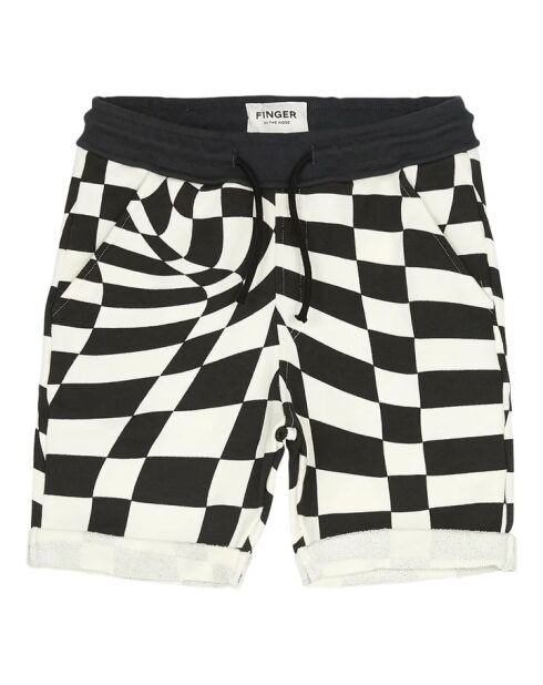 Short en coton New Grounded Carreaux Fleece Eté noir