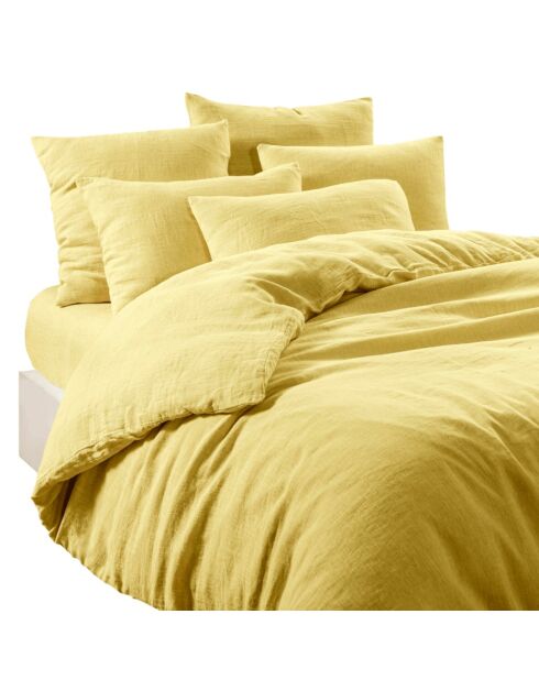 Funda de almohada Limy Straw de lino y algodón, 80 x 80 cm