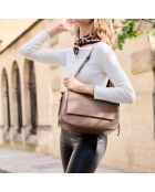 Schultertasche Ilona aus taupefarbenem Leder - 32,2x20x10 cm