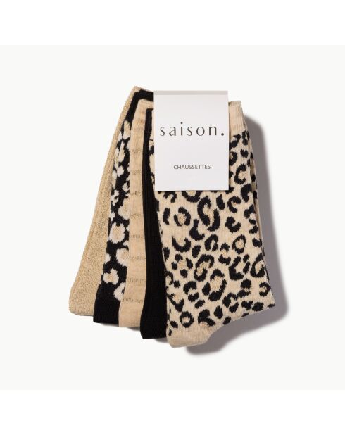Lot de 5 chaussettes hautes en coton Léopard crème multicolore