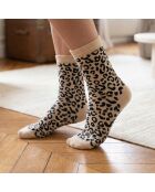 Lot de 5 chaussettes hautes en coton Léopard crème multicolore