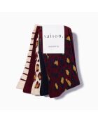 Lot de 5 chaussettes hautes en coton Léopard bordeaux multicolore