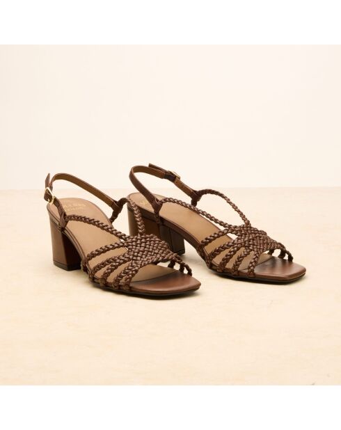 Sandales à talon en cuir Aurore marron