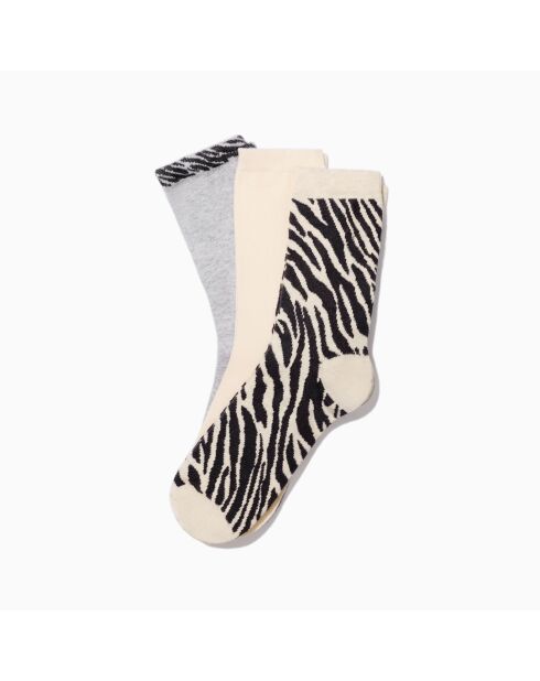 Lot de 3 chaussettes hautes en coton Zèbre multicolore