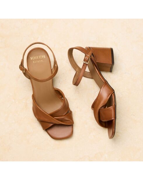Sandales à talon en cuir Cathel cognac
