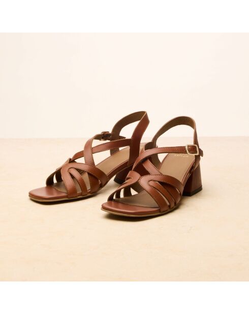 Sandales à talon en cuir Aglaé cognac